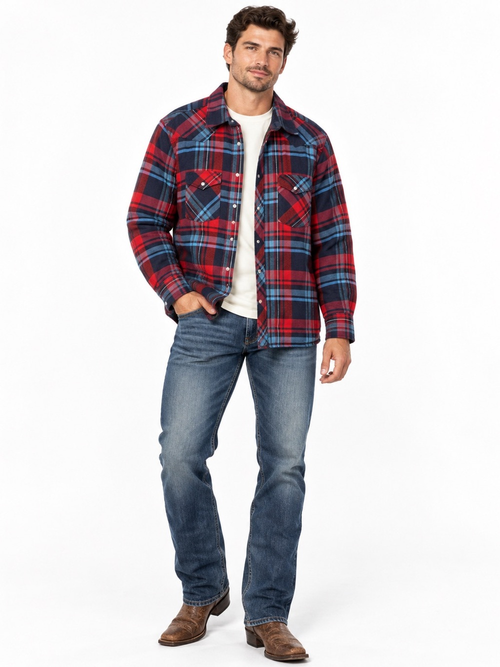 Wrangler Men’s Large Plaid Quilted Lined Flannel Shirt Jacket Shacket Snap